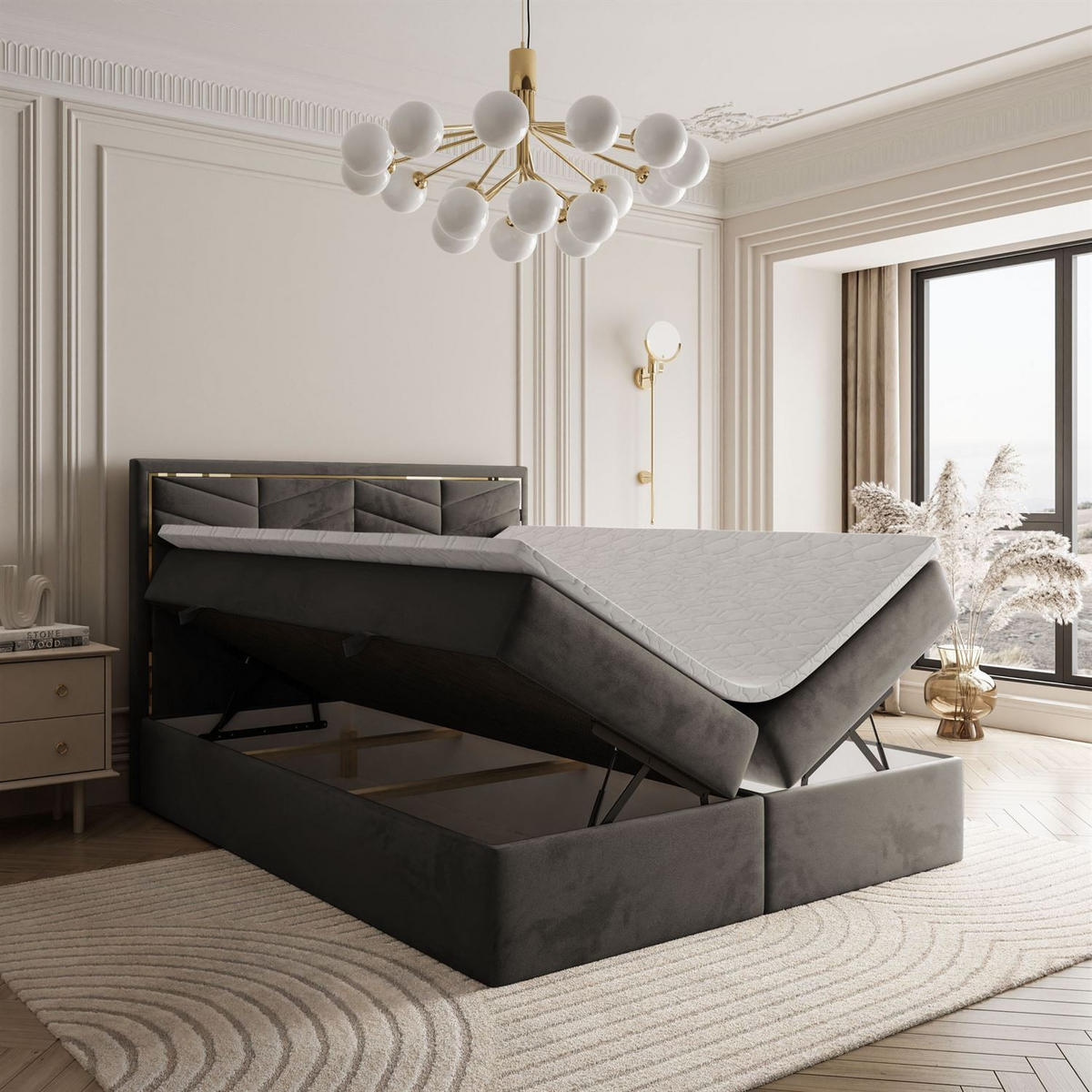 KONTINENTALBETT AURORA 180x200 mit Bettkasten Royal Velvet 185 - Grau, Textil (180/200cm) - Lookway