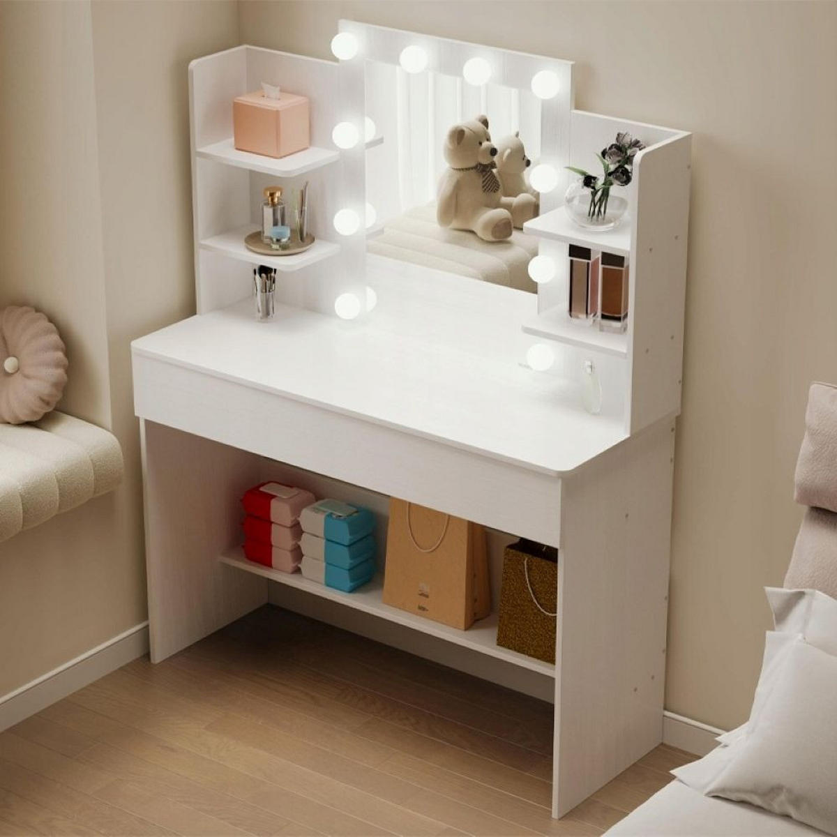 SCHMINKTISCH, weiß 40/41/30 cm - Weiß, Holzwerkstoff (122/13.2/46cm)