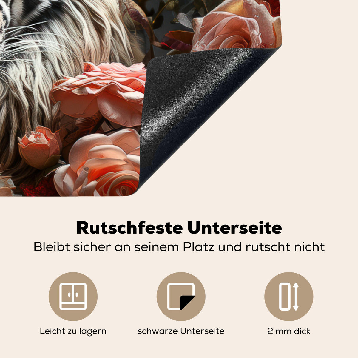 HERDABDECKPLATTE Tiger - Tier - Natur - Floral - Botanisch Induktionsmatte 77x51 cm - Orange, Kunststoff (77/51/0.2cm) - MuchoWow