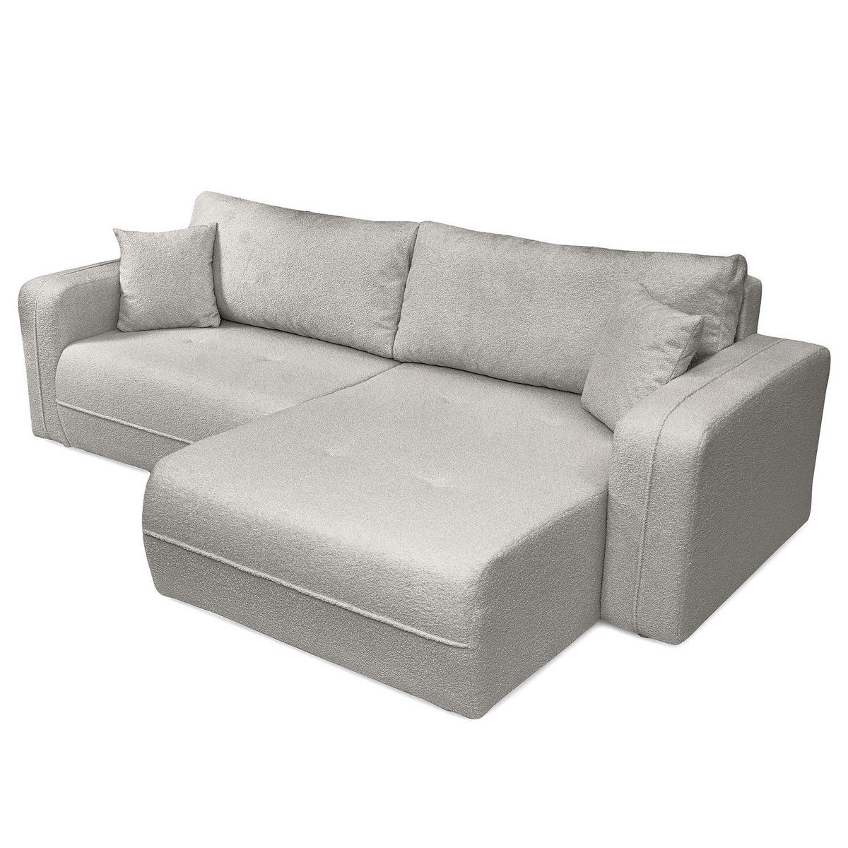 ECKSOFA mit Schlaffunktion - 244 cm - Hellgrau/Schwarz, Kunststoff/Textil (244/145cm) - home24