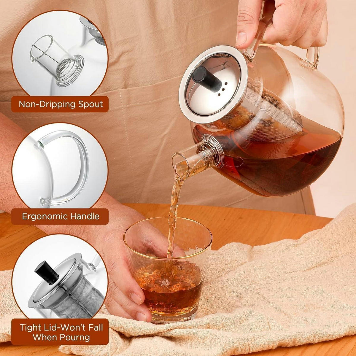 TEEKANNE Glas 800 ml mit Teesieb - Transparent, Glas (14.2/14.8cm)