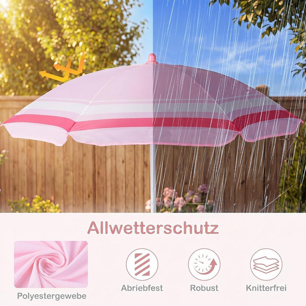 KINDER-SITZGRUPPE mit Sonnenschirm rosa(4-tlg) - Pink, Metall - COSTWAY