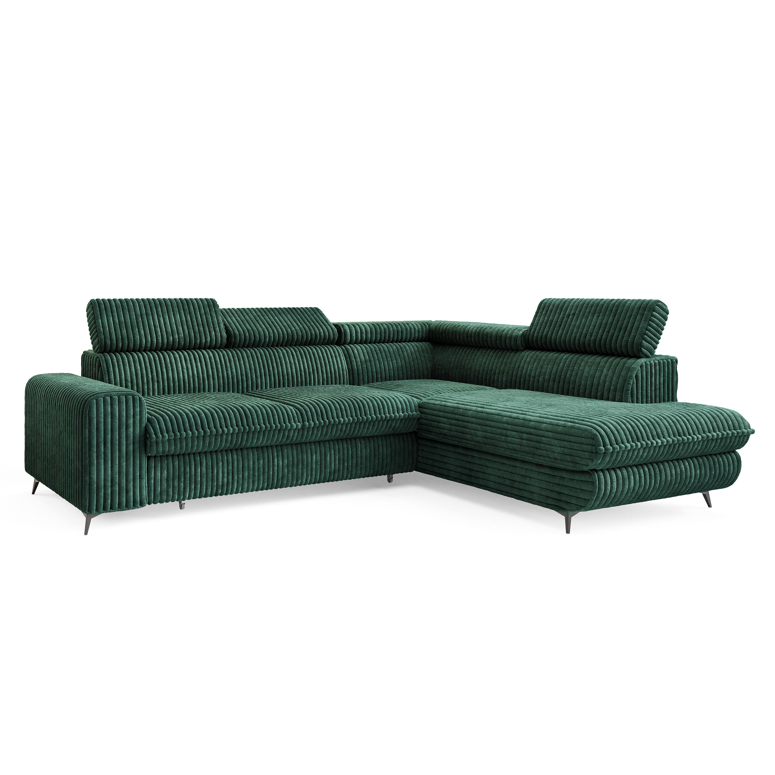 ECKSOFA VELISS Grün Kordstoff mit Schlaffunktion - Grün, Holz (255/193cm) - MASSENO