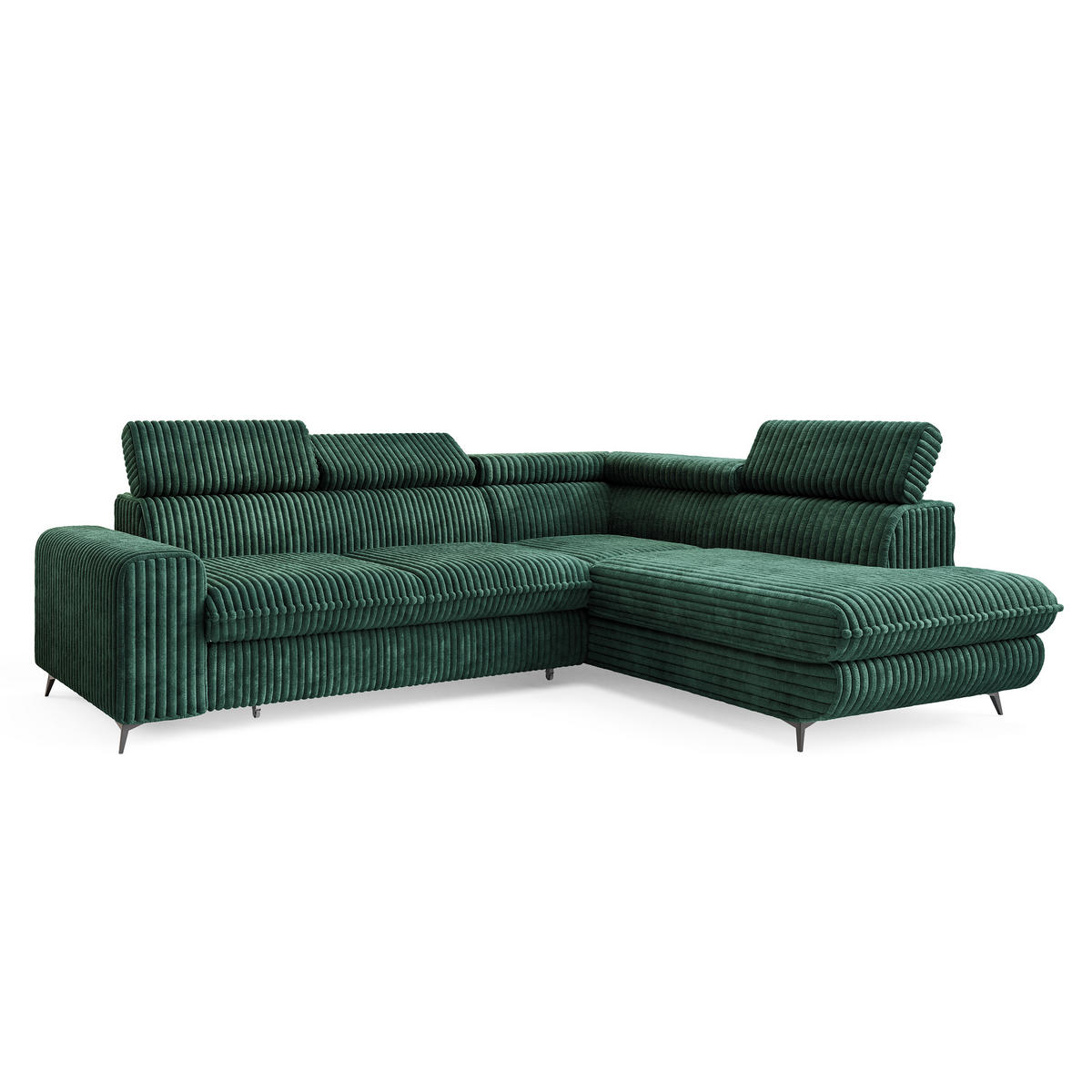 ECKSOFA VELISS Grün Kordstoff mit Schlaffunktion - Grün, Holz (255/193cm) - MASSENO