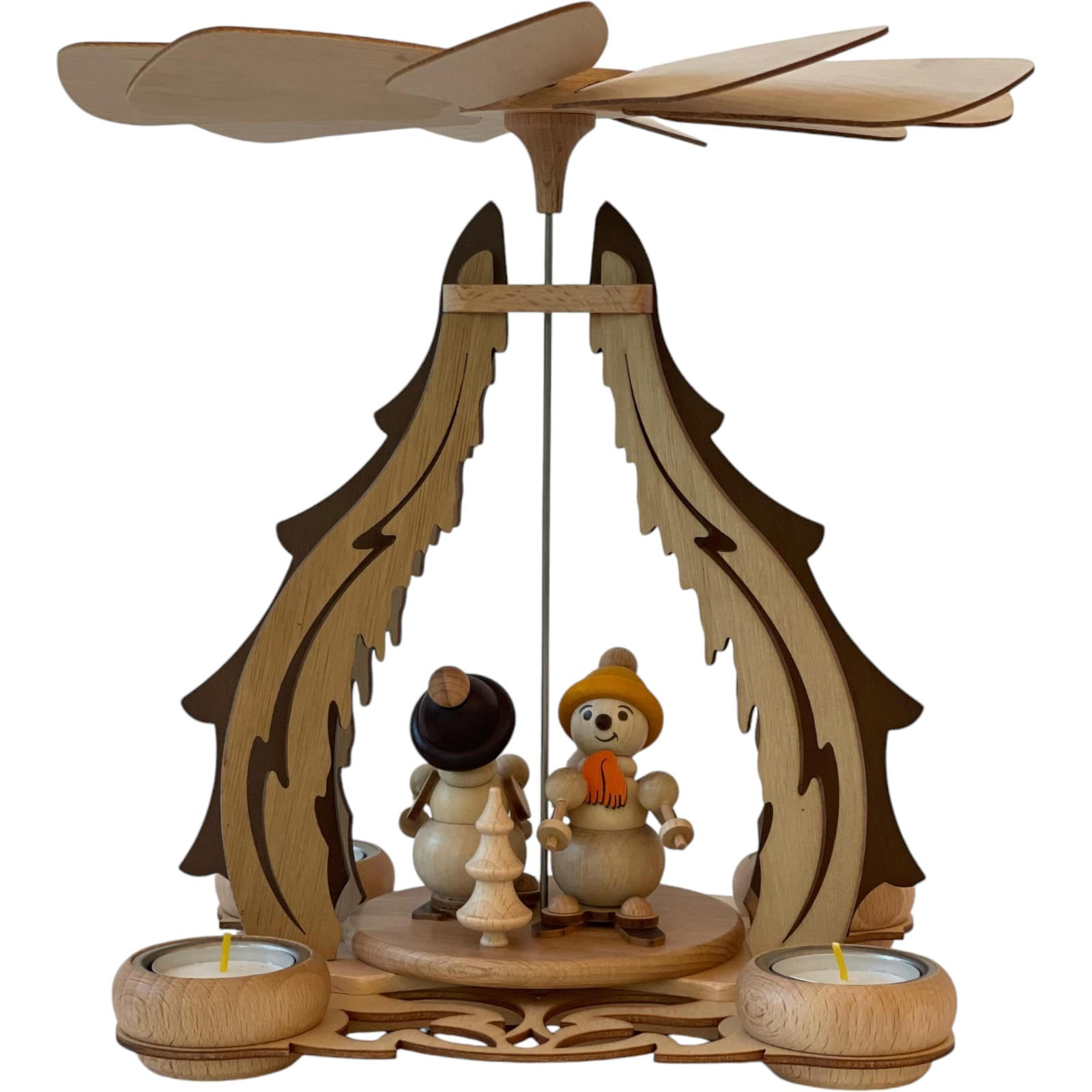 PYRAMIDE Schneemänner unter Eiszapfen für 4 Teelichter 23/21/30 cm - Multicolor, Holz (21/30/23cm)