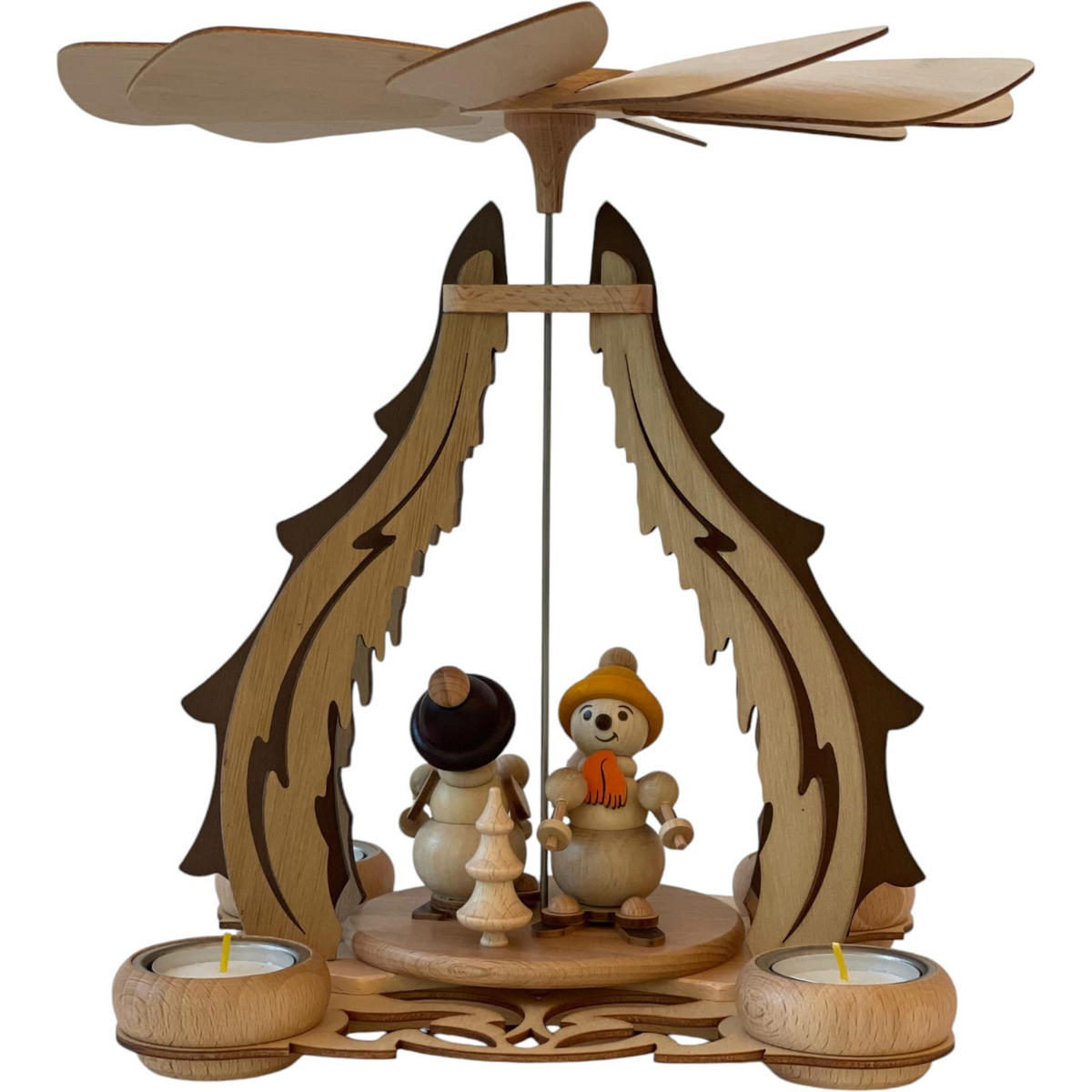 PYRAMIDE Schneemänner unter Eiszapfen für 4 Teelichter 23/21/30 cm - Multicolor, Holz (21/30/23cm)