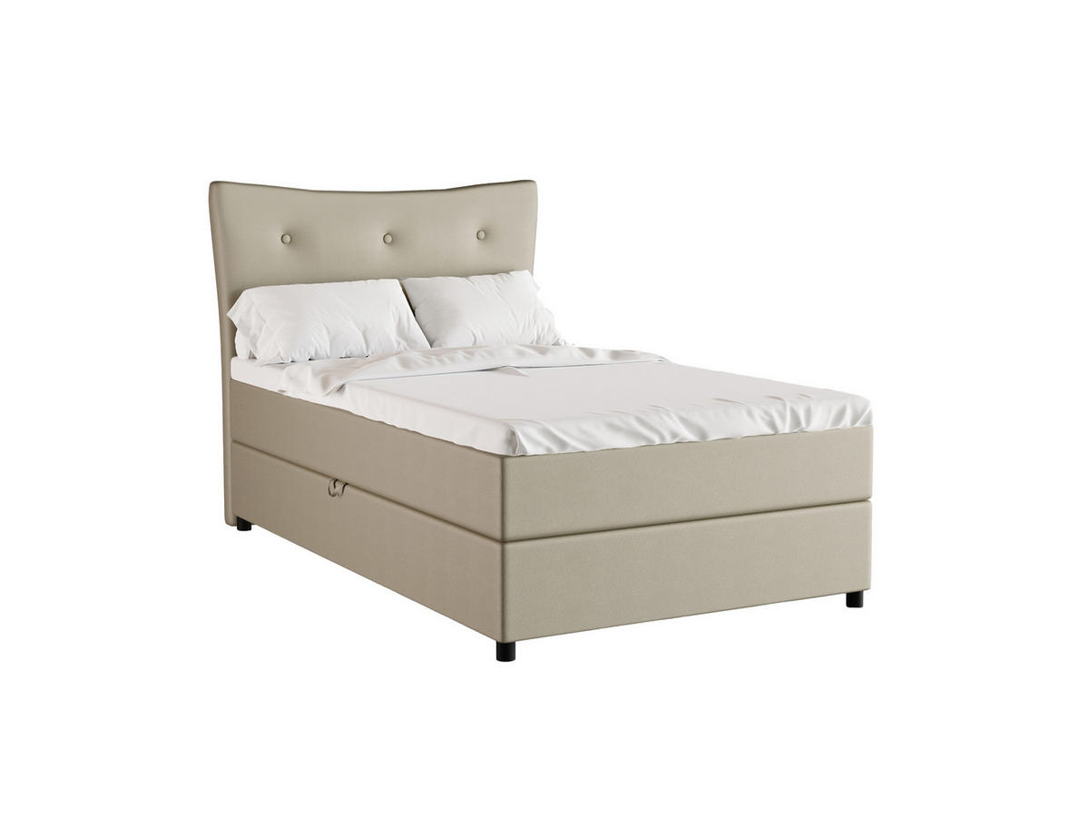 BOXBETT Nevada 120x200 cm Polsterbett mit hochwertiger Bonell-Matratze und Topper - ecru - Ecru, Holz (120/200cm) - Homesy