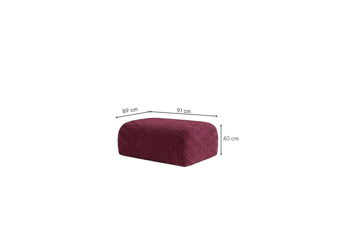HOCKER, Sitzhocker, Chenille-Stoff Cremona, Rotwein, GRETA - Weinrot, Holz (91/40/89cm) - Kaiser Möbel