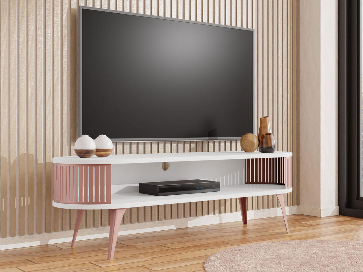 TV-LOWBOARD Roenni Oval Ember - Messingfarben/Weiß, Holzwerkstoff/Metall (140/44/40cm) - MIRJAN24