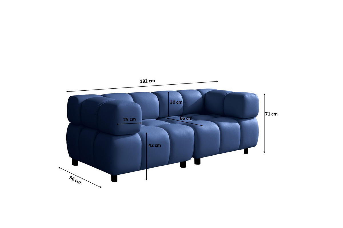 SOFA 3-Sitzer Modular, Couch, Veloursstoff Bluvel, Tintenblau, Bolla - Blau, Holz (192/71/96cm) - Kaiser Möbel