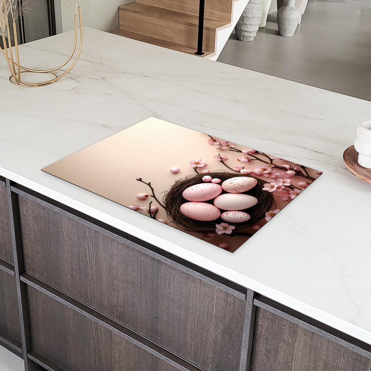 HERDABDECKPLATTE Rosa - Blüten - Eier Ceranfeldabdeckung 78x52 cm - Hellrosa, Kunststoff (78/52/0.2cm) - MuchoWow
