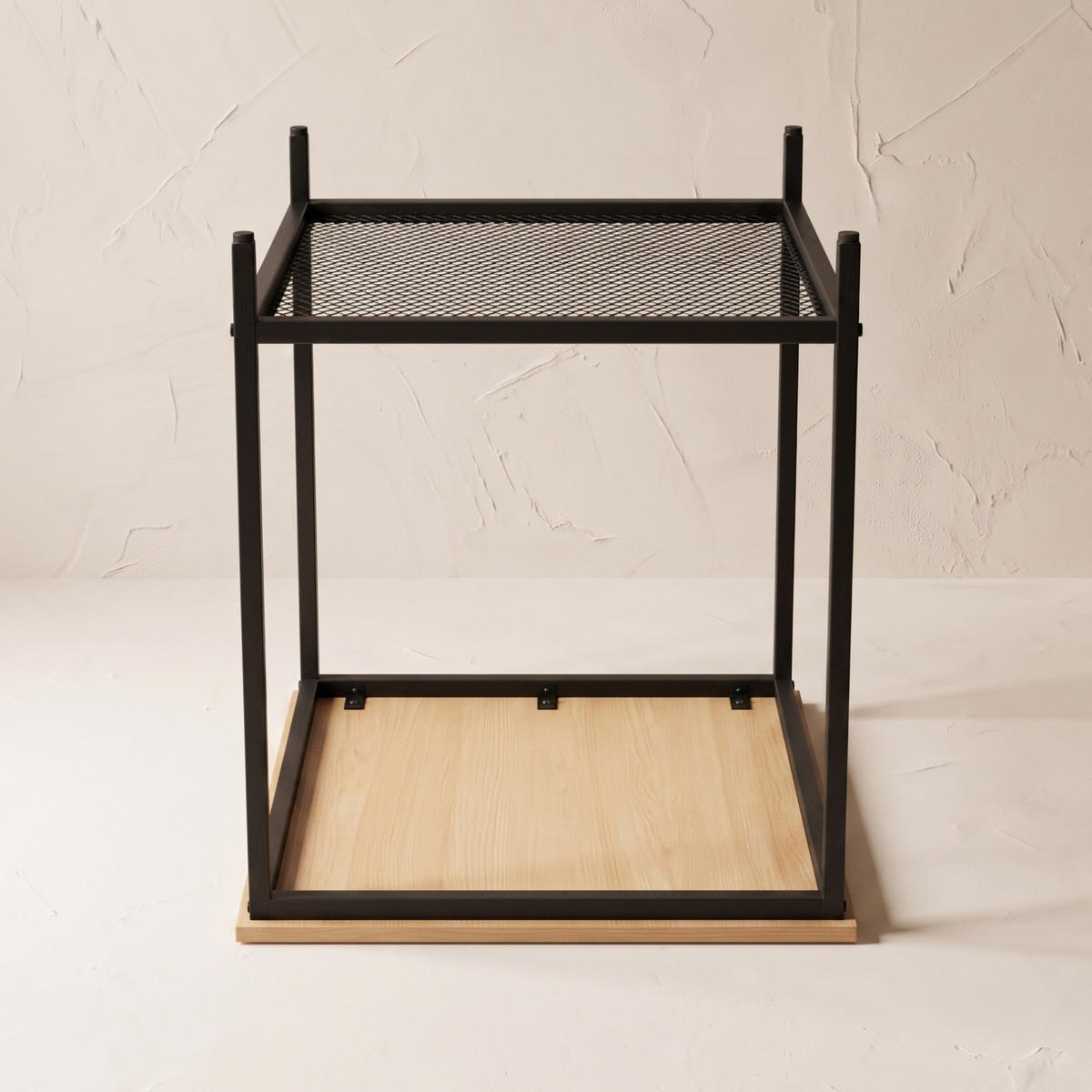 BEISTELLTISCH mit Ablage aus Gitter quadratisch Braun 45/45/55 cm - Hellbraun, Metall (45/45/55cm) - SCENA LIVING