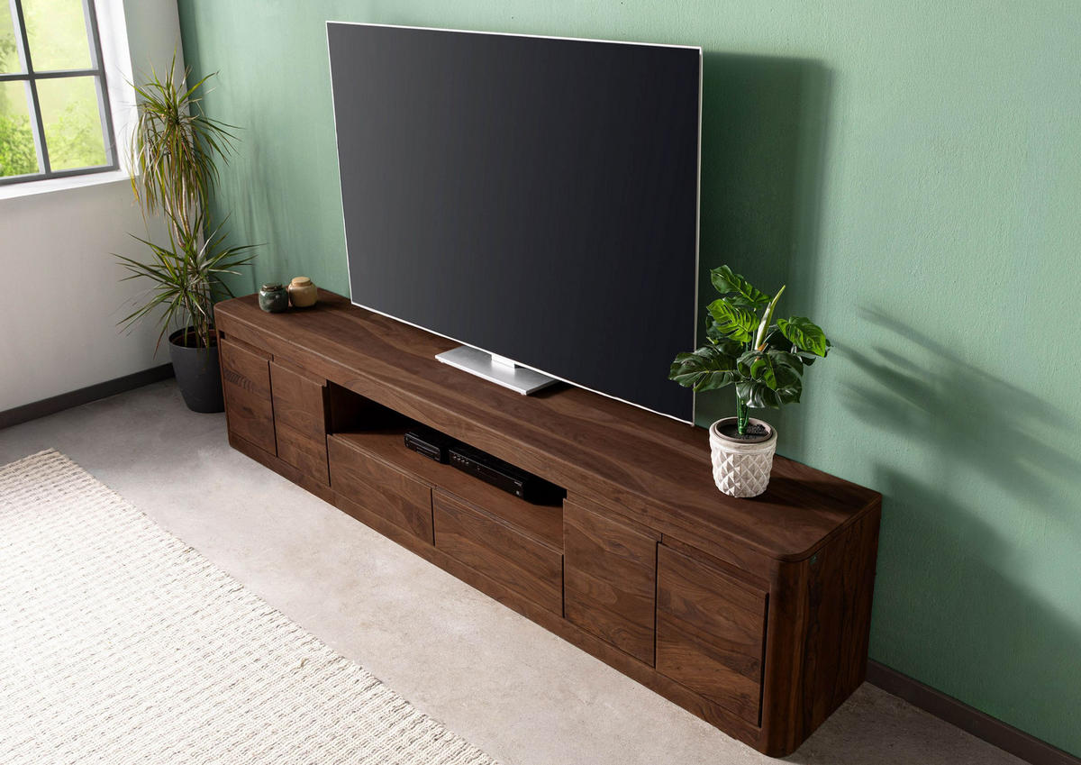 TV-BOARD Sheesham 240x40x50 rot-braun gebeizt TORONTO #167 - Dunkelbraun, Holz (240/50/40cm) - Massivmoebel24
