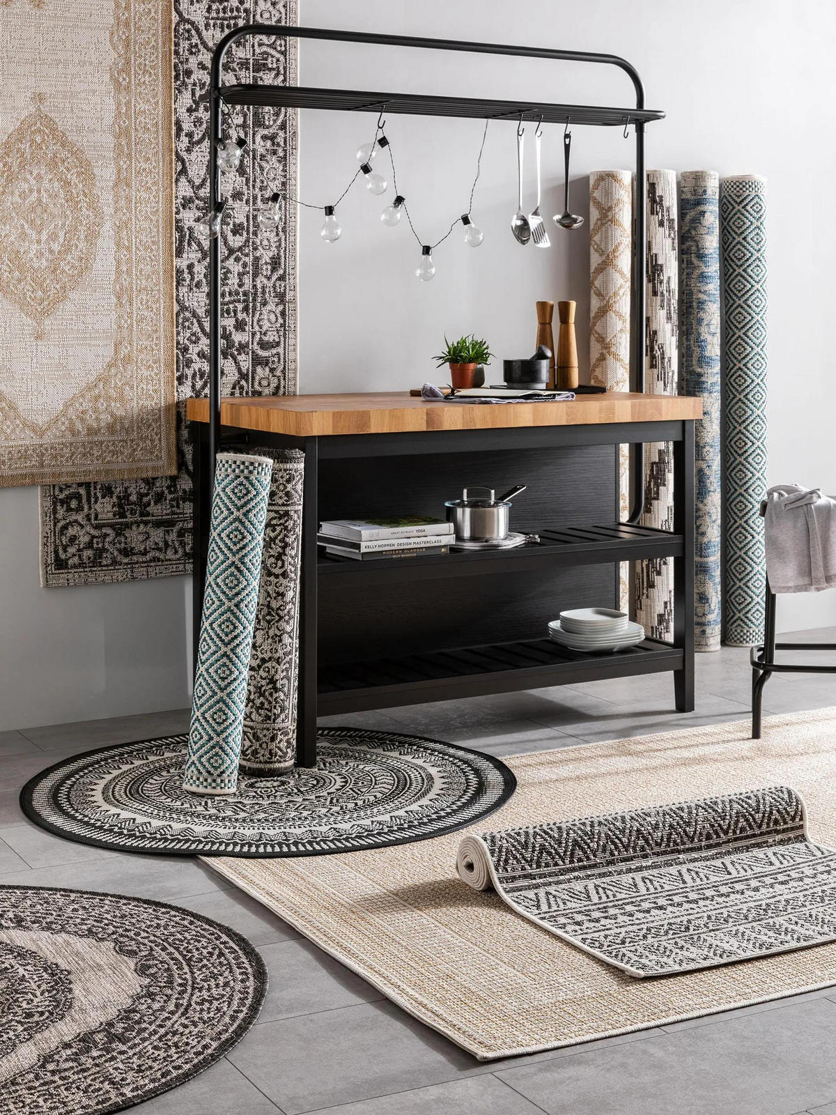 TEKAŠKI prt Cleo za notranjo in zunanjo uporabo, bela/črna, 80x240 cm - bela, umetna masa/tekstil (80/240cm) - benuta Nest