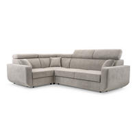 ECKSOFA RENO Beige Plüsch-Stoff mit Schlaffunktion - Beige, Holz (263/184cm) - MASSENO