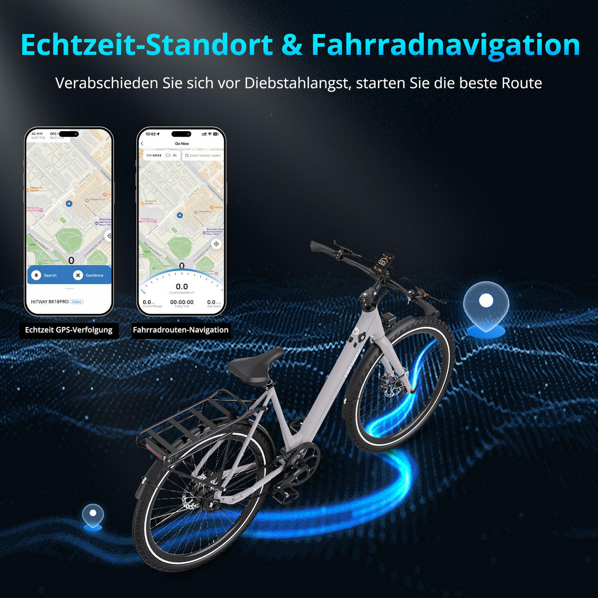 E-BIKE BK18PRO ,IP67 wasserdicht ,Torquemotor ,App-Steuerung - Grau, Metall (86cm) - HITWAY
