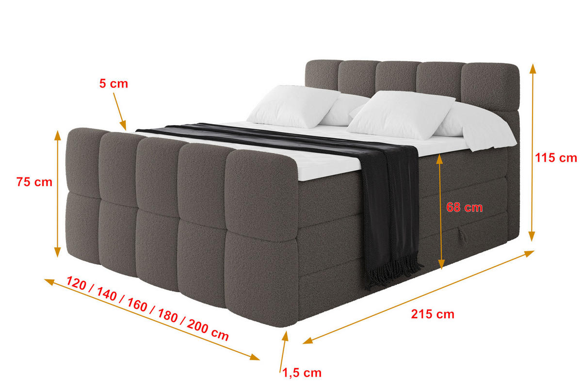 BOXBETT mit Matratze H3/H4 - FAMA-Z KING - 160x200 cm Braun Quelle - Braun, Holzwerkstoff (160/200cm) - ALTDECOR