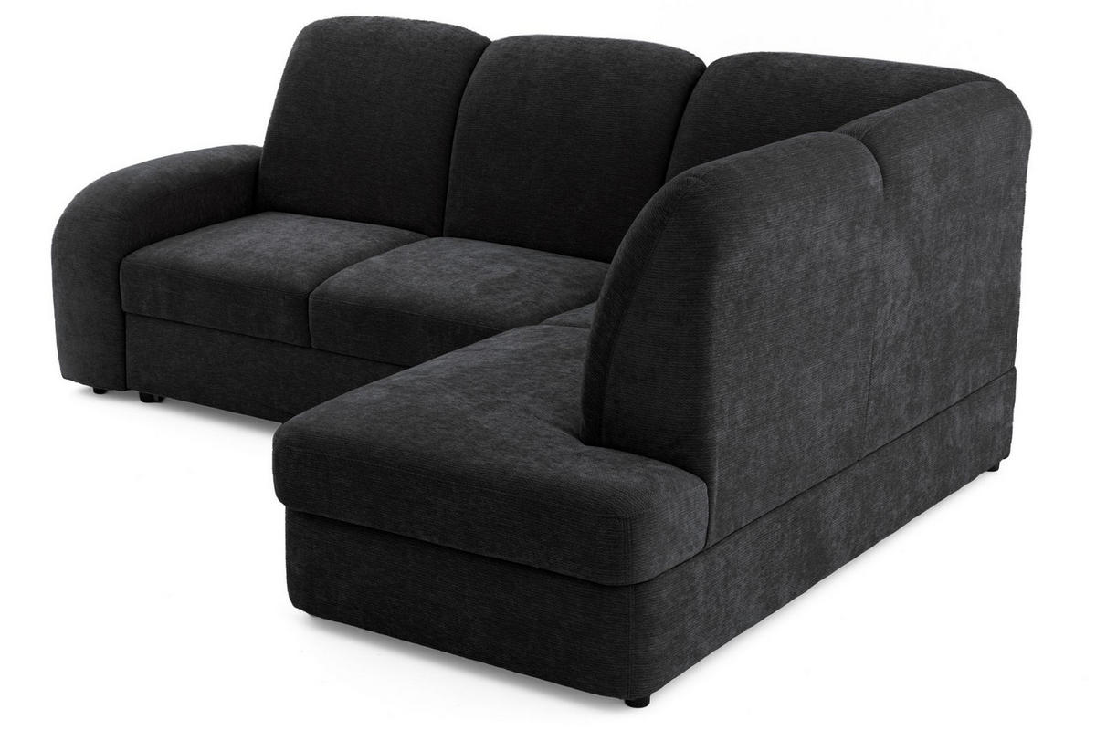 ECKSOFA VIBE L Rechts mit Schlaffunktion 129x205 Chenille Anthrazit - Anthrazit/Schwarz, Holz/Kunststoff (250/186cm) - Muffo