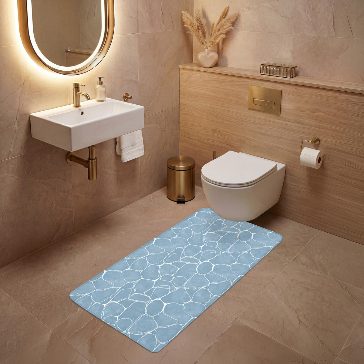 WC PŘEDLOŽKA Organic - vzor - modrá 60x120 cm - světle modrá, textil/plast (60/1cm) - OnlyWow