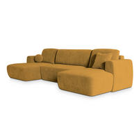 WOHNLANDSCHAFT SENTUM K Gelb Plüsch-Stoff mit Schlaffunktion - Gelb, Holz (330/90/148cm) - MASSENO