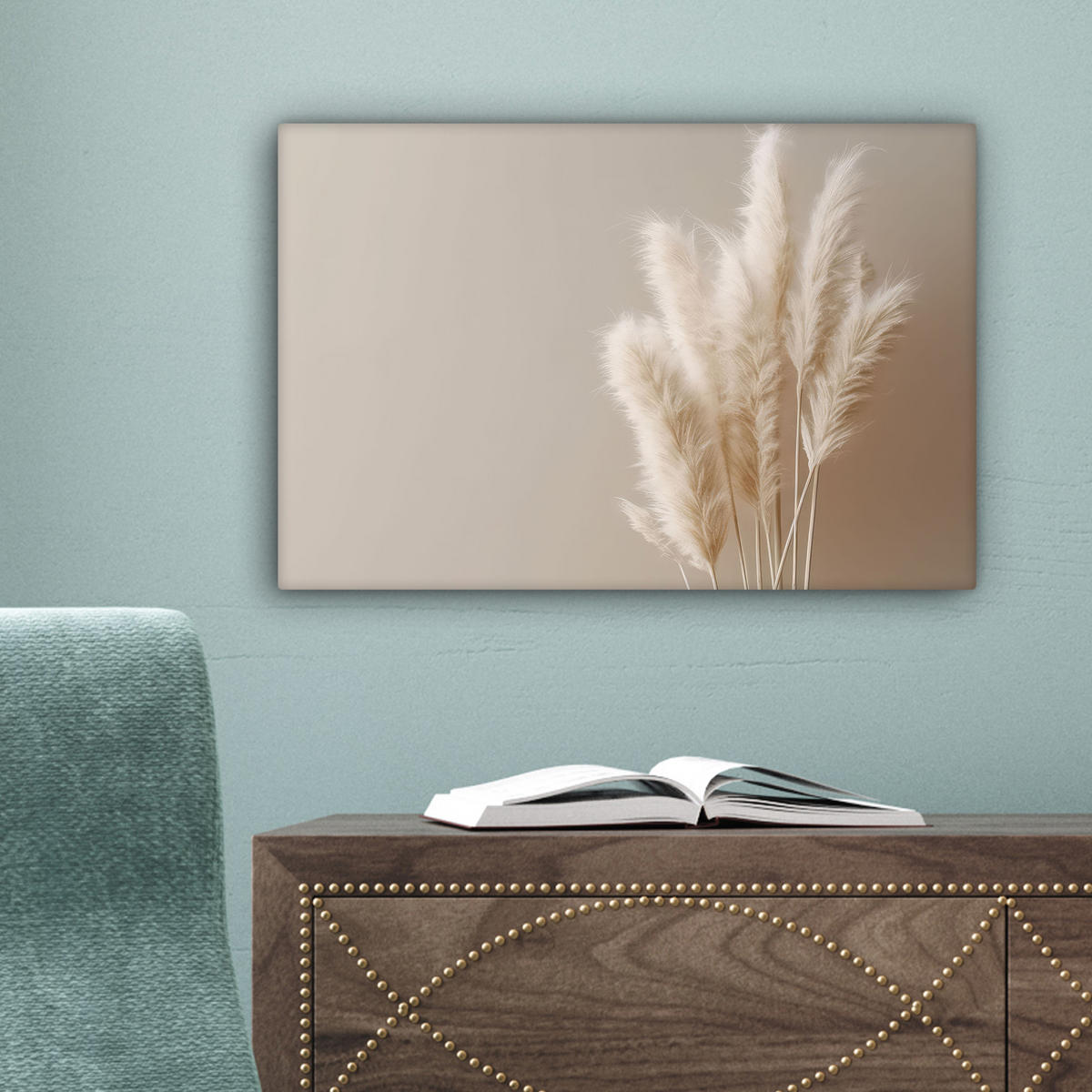 LEINWANDBILD Pampasgras - Federn - Pastell - Weiß 30x20 cm - Naturfarben, Textil (30/20cm) - MuchoWow