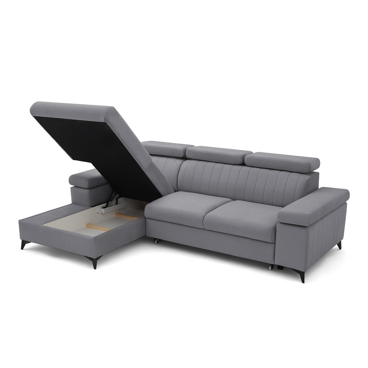 ECKSOFA FELIX L Links mit Schlaffunktion Velours Dunkelgrau - Dunkelgrau/Schwarz, Holz/Textil (257/176cm) - Muffo