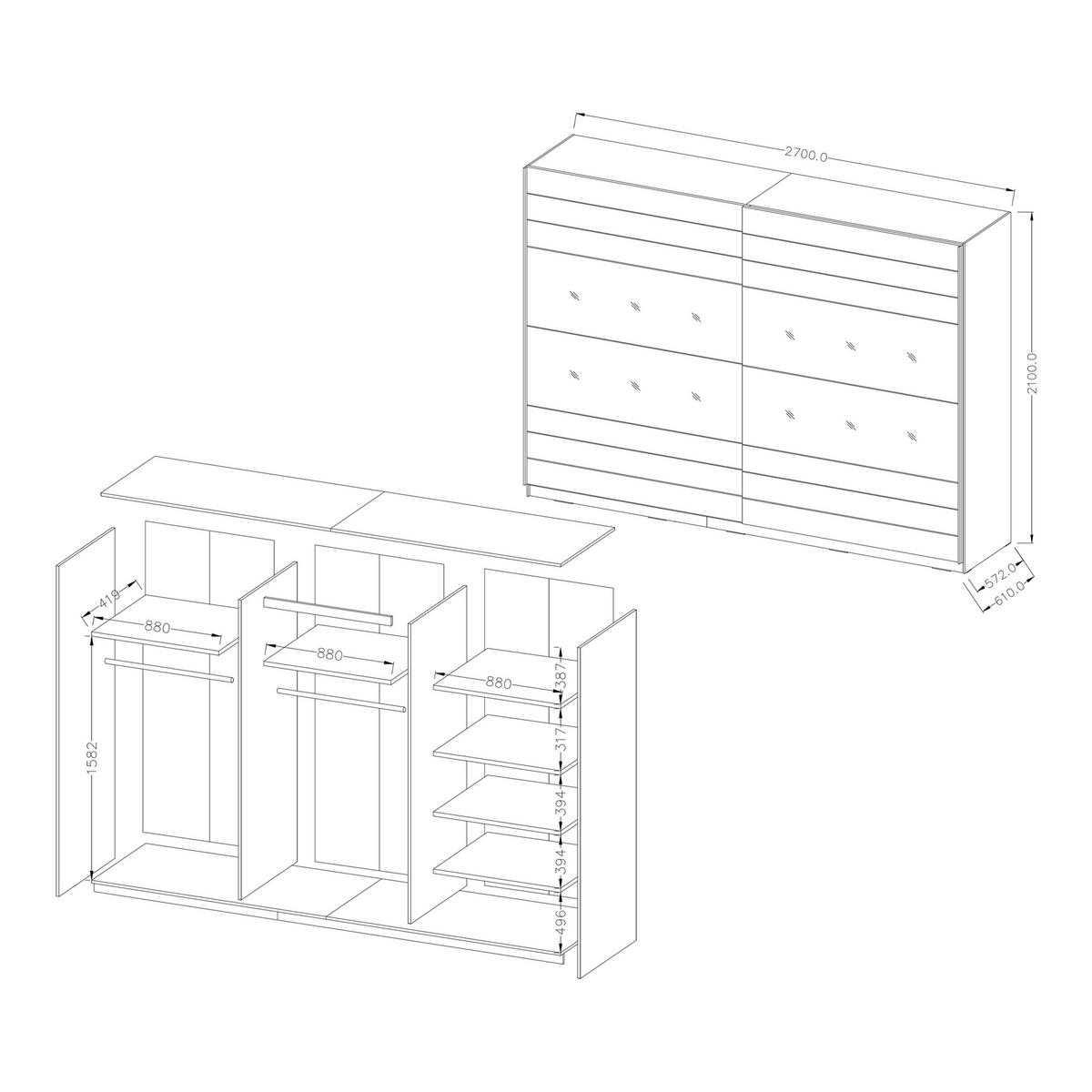 SCHWEBETÜRENSCHRANK GALASSIA 270/210/61 cm 2-türig mit Spiegel Kastanienfarben - Kastanienfarben, Holzwerkstoff (270/210/61cm) - MASSENO