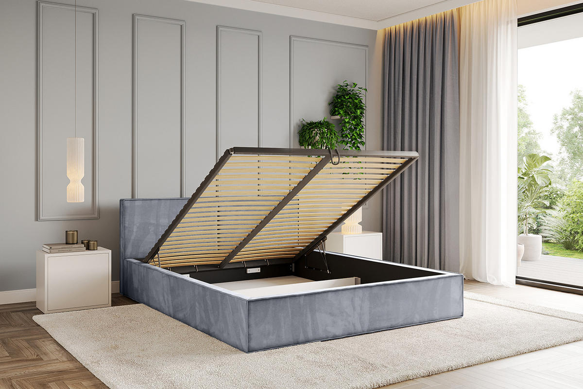 POLSTERBETT mit Bettkasten und Lattenrost, Boxbett ohne Matratze - EMMI-V1 180x200 Grau - Grau, Holzwerkstoff/Textil (180/200cm) - ALTDECOR