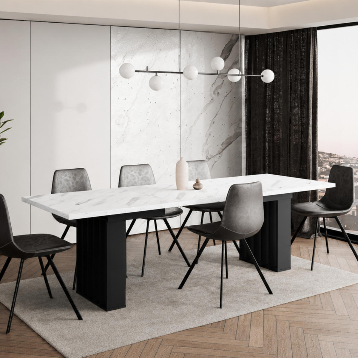 ESSTISCH Ausziehbar 160-240 cm Weiß Marmor-Optik mit Schwarzen Beinen - Weiß, Holzwerkstoff (240/80/75cm) - Home Collective