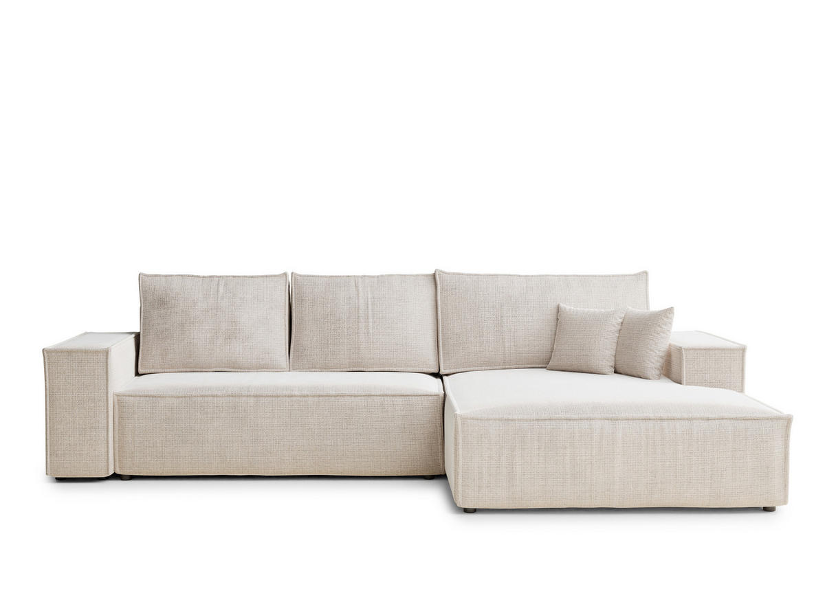 ECKSOFA Maze Creme Chenille-Stoff - Rechts Seite - Creme/Schwarz, Holz/Holzwerkstoff (294/185cm) - Maison de Reve