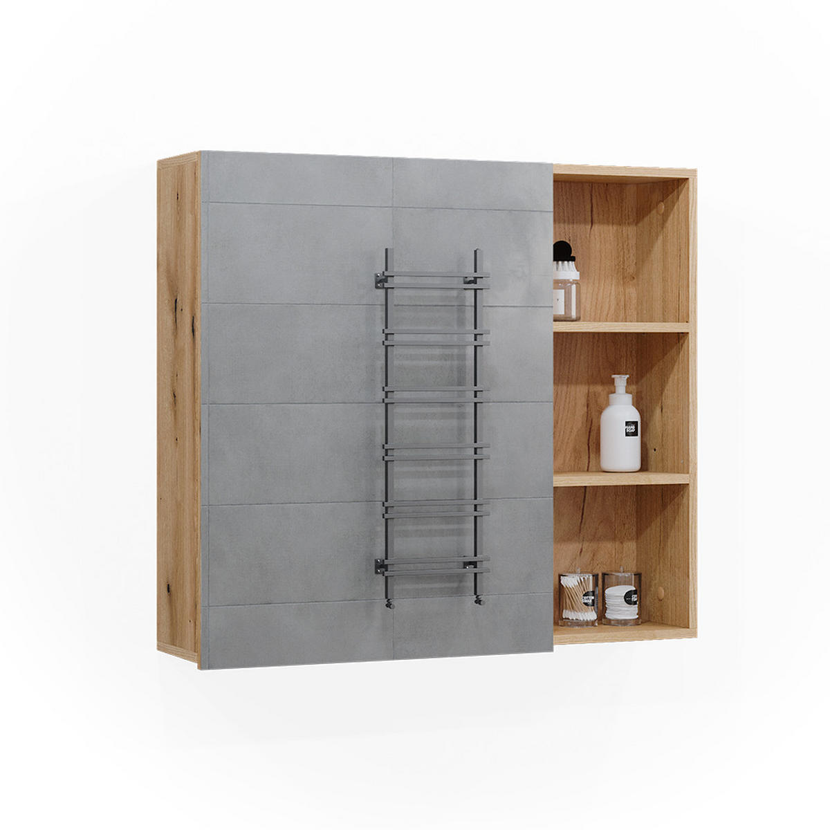 BADSPIEGELSCHRANK Rudi Eiche 90 x 80.9 cm mit Tür und offenen Fächern - Eichefarben, Holzwerkstoff (90/80.9/22.1cm) - Vicco