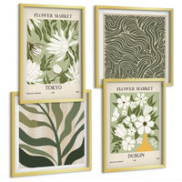 BILDER SET 4er Set - 50x50 cm & 40x60 cm Goldrahmen - Pflanzenmuster, Boho-Dekorationen - Goldfarben, Kunststoff (50/50cm) - TULUP