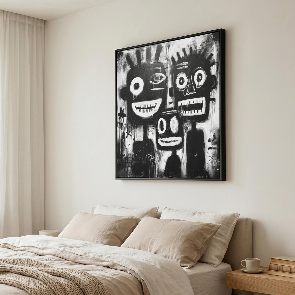 LEINWAND Bilder mit Rahmen - Malerei - Figuren - Schwarz - Abstrakt - 90x90 - Schwarz, Textil (90/90cm) - MuchoWow