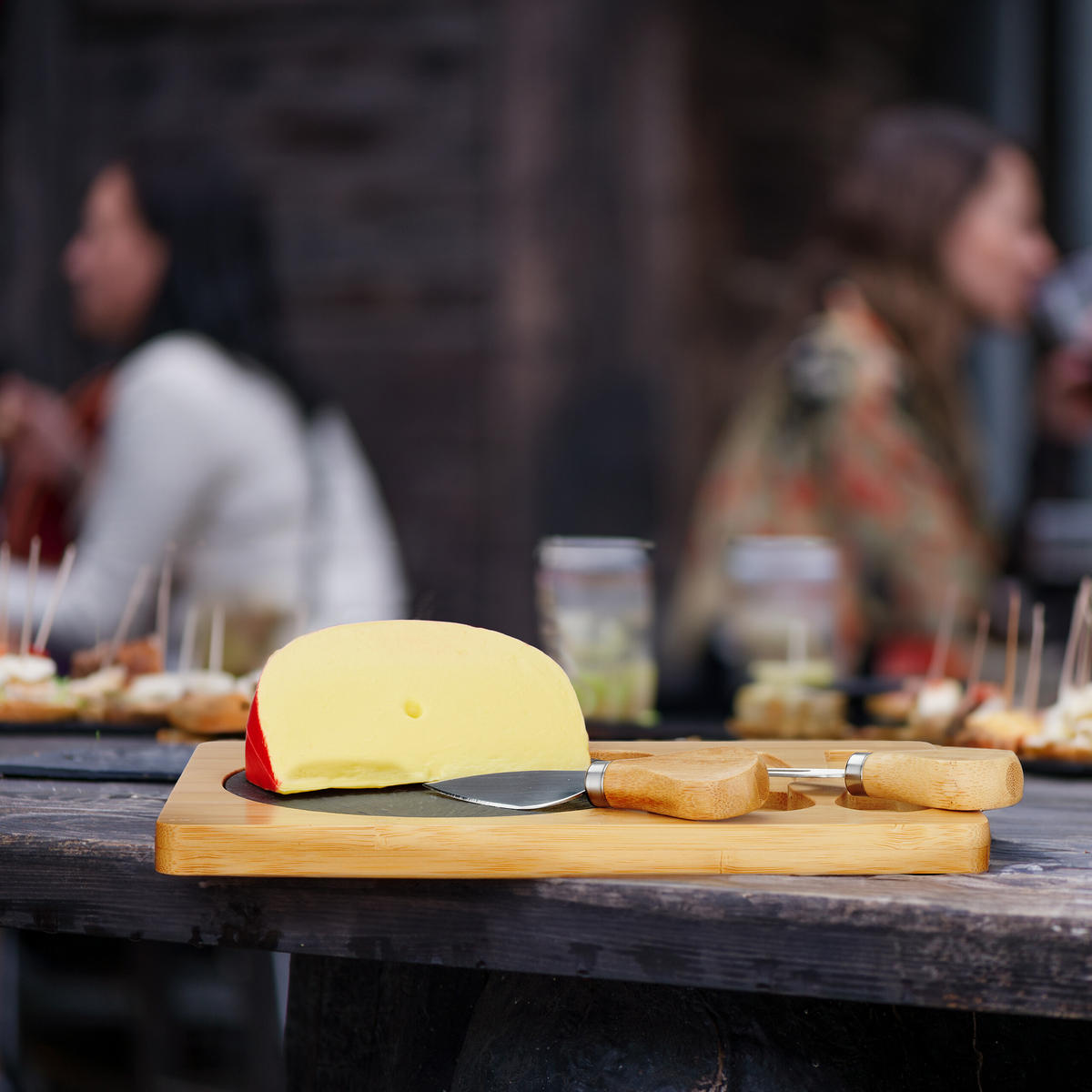 KÄSEBRETT-SET - Multicolor, Holz/Stein (25/17cm) - Relaxdays