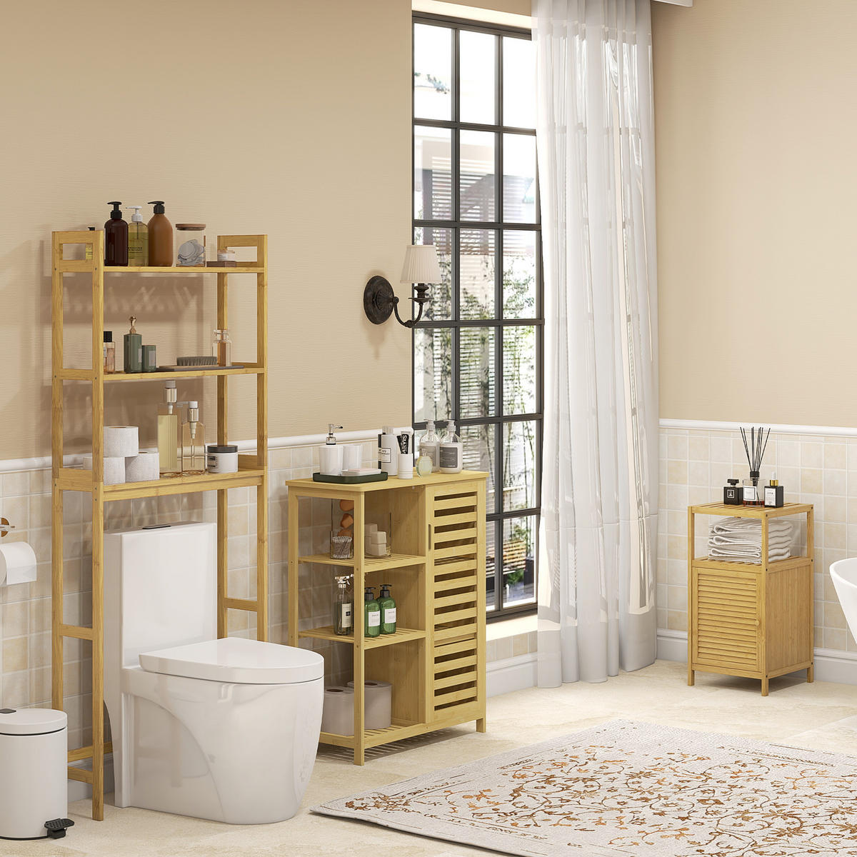 BADEZIMMERSCHRANK - Naturfarben, Holzwerkstoff (36.5/67/33cm) - Kleankin