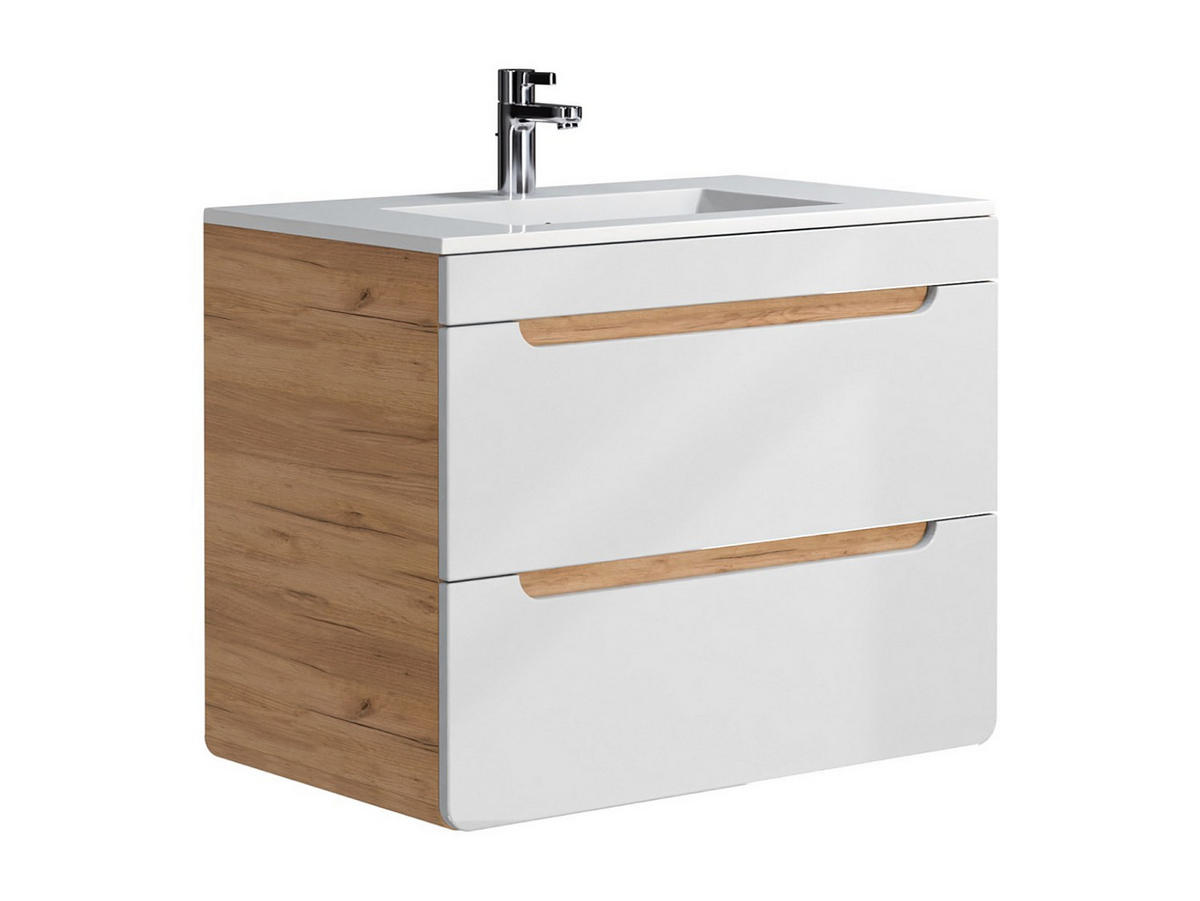 EINZELWASCHTISCH - 80cm x 46cm - MDF - naturfarben hell, weiß - ARUBA - Naturfarben, Holz (80/59/46cm) - Vente-Unique
