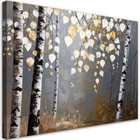 BILD auf Leinwand, Birkenwald Natur weiß-graue Blätter - Weiß, Textil (45/30cm) - Feeby