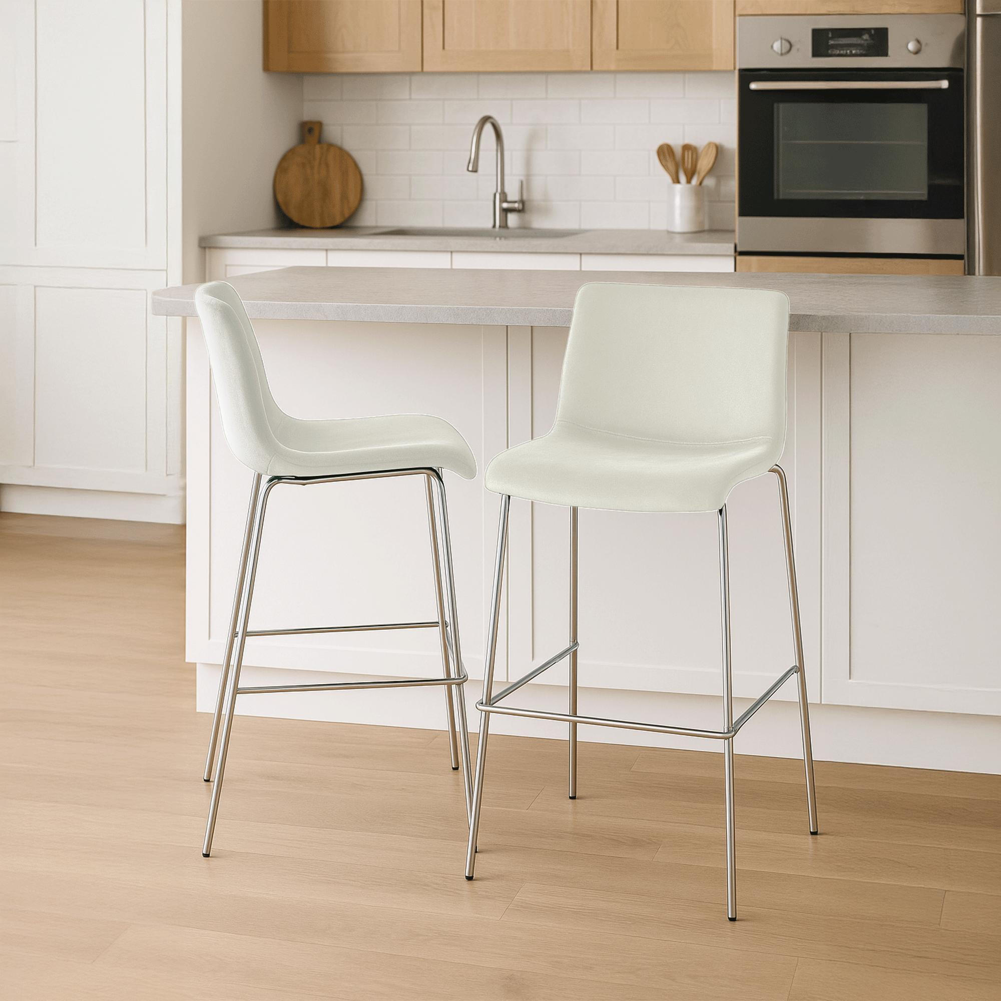 BARHOCKER Samt Creme - Chromfarben/Creme, Textil/Metall (43/100/48cm) - CLP