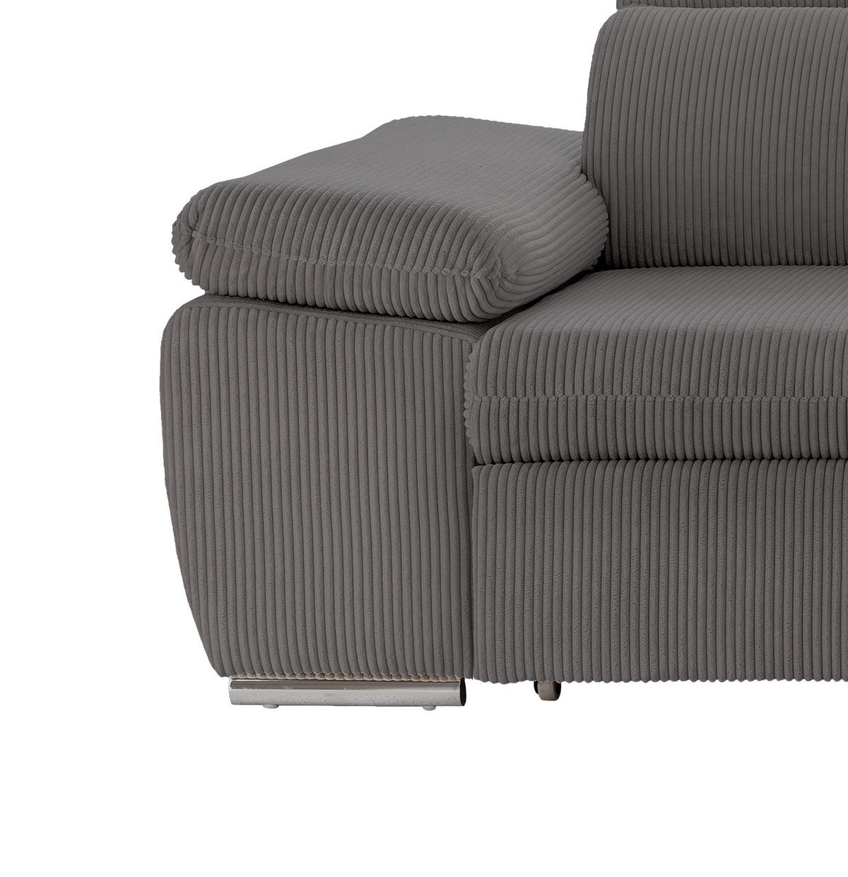 ECKSOFA mit Schlaffunktion, Bettkasten, Kopfstützen verstellbar, Wellenunterfederung, Ottomane rechts B283/T228/H102 cm, Cord Grau Anthrazit / 17217 - Chromfarben/Schieferfarben, Textil/Metall (283/228cm) - luma-home