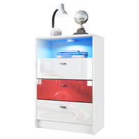 KOMMODE Pino Fronten Weiß, Rot & Weiß - Weiß, Holzwerkstoff (56/86/36cm) - Vladon