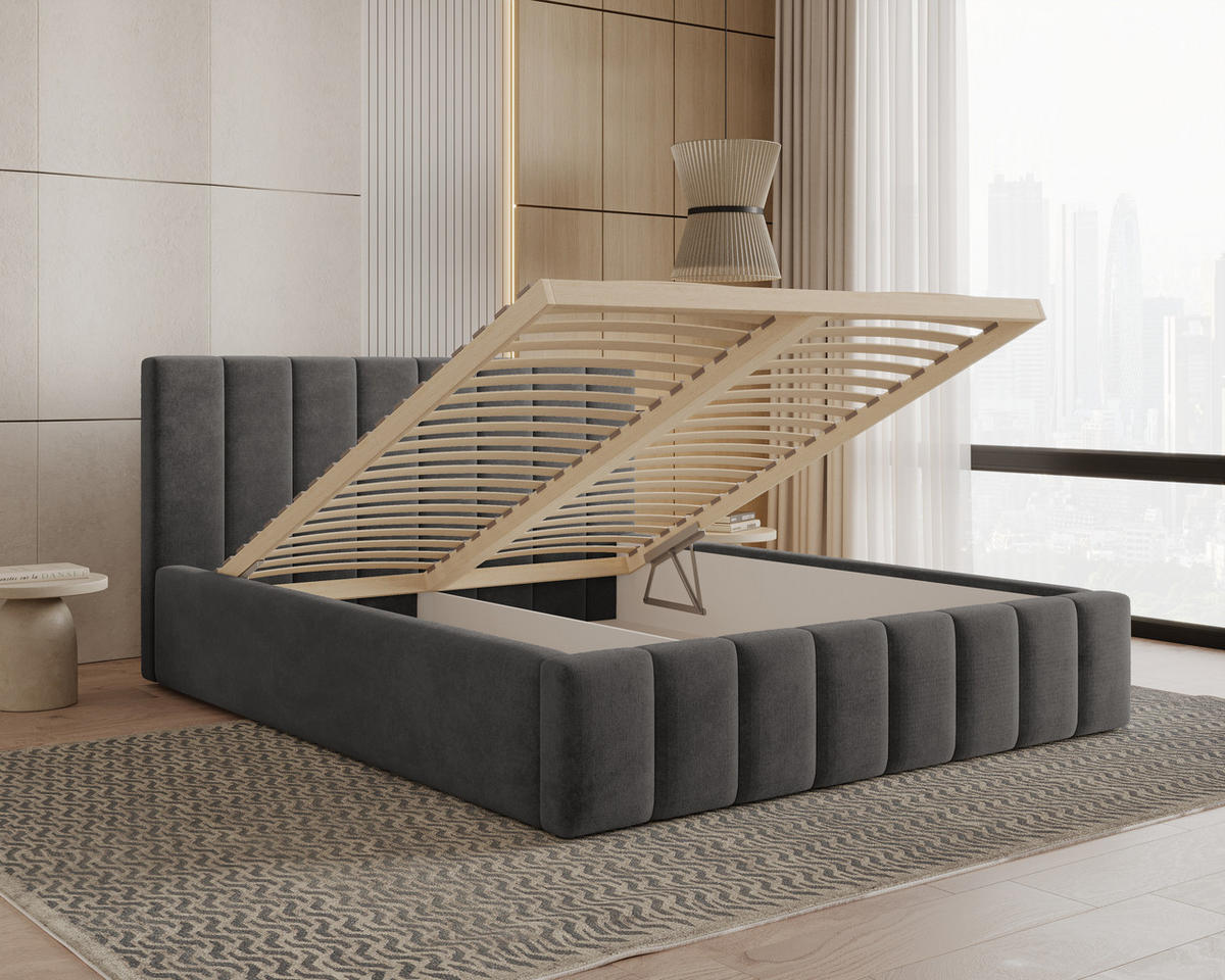 POLSTERBETT 01 160 x 200 cm – Flow – Bett mit Federmechanismus und Stauraum - Waldgrün, Holz (160/200cm) - ROYAL24_MARKT