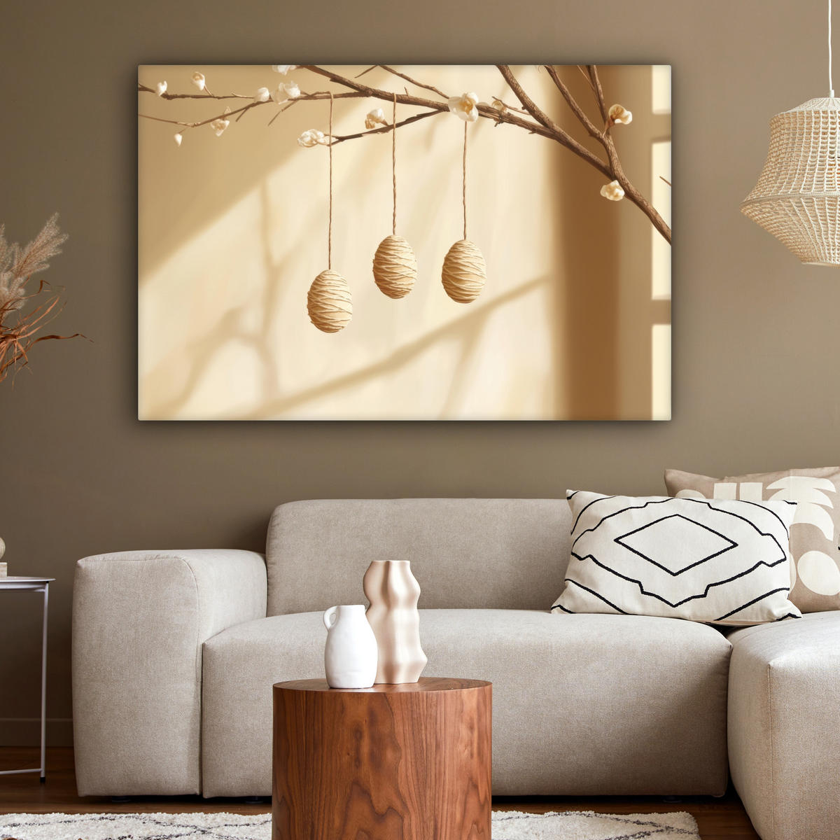 LEINWANDBILD Beige - Osterkuchen - Eier XXL 150x100 cm - Beige, Textil (150/100cm) - MuchoWow