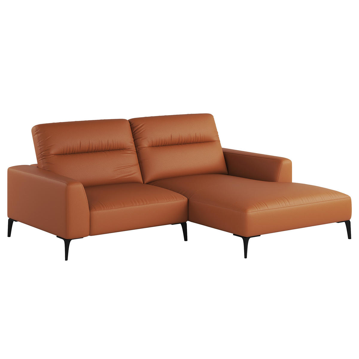1,5-SITZER ECKSOFA mit Longchair - Kastanienfarben/Schwarz, Leder/Metall (232/180cm) - home24