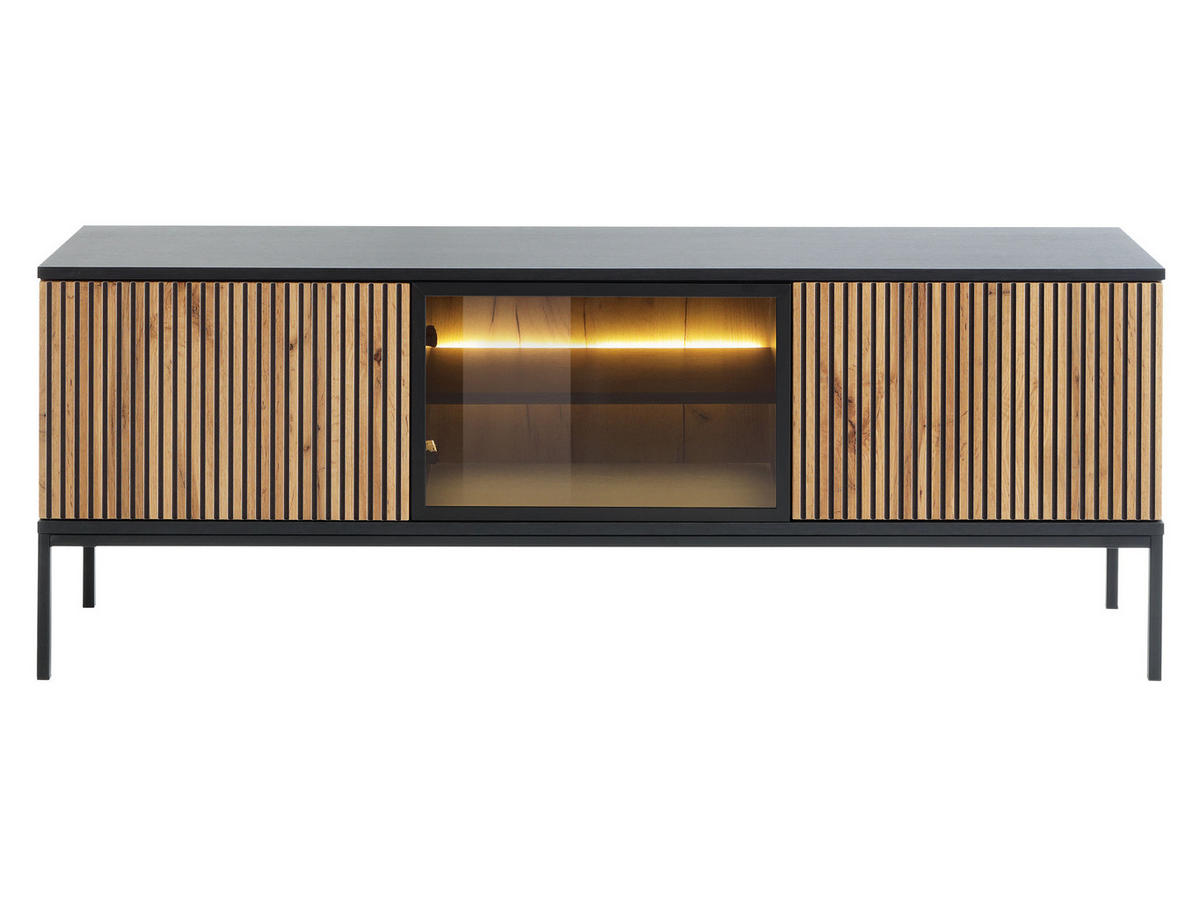 TV-LOWBOARD Sento RTV154 - Eiche Wotan/Schwarz, Holzwerkstoff/Metall (154/56/39cm) - MIRJAN24