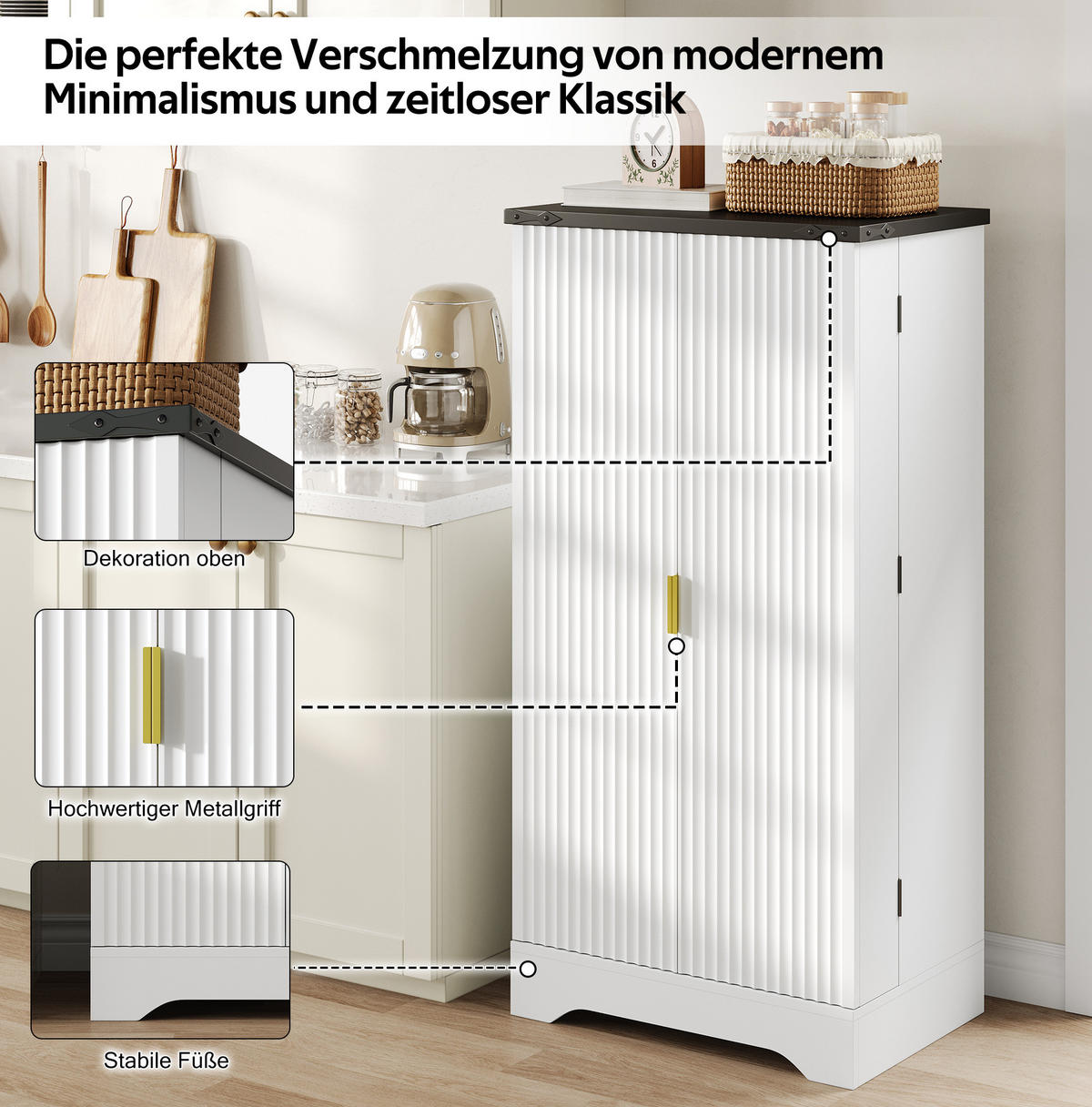 HOCHSCHRANK mit LED-Sensorlicht 120 x 60,5 x 40 cm MDF Weiß - Weiß, Holzwerkstoff (40/120/60.5cm) - Meubliv