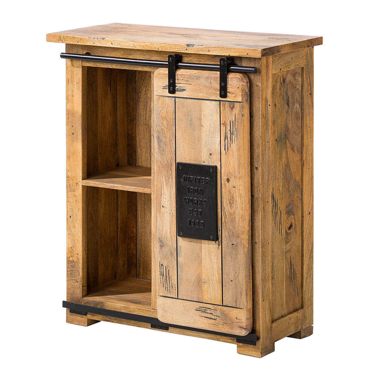 KOMMODE - Mango massiv / Eisen - Mango / Schwarz - Braun, Holz/Metall (75/90/36cm) - home24