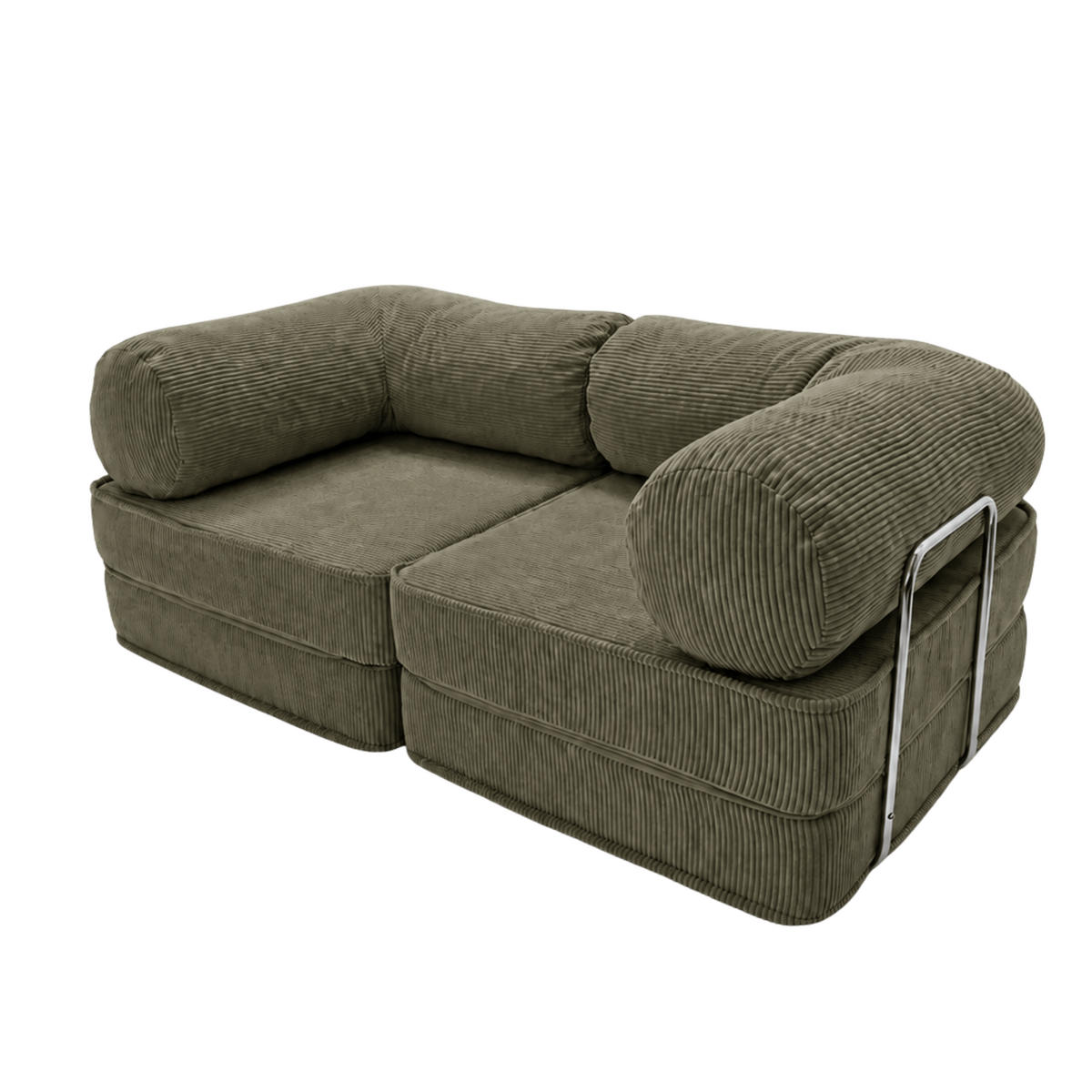 SOFA SURB Duo 100 Schlafsofa 2-Sitzer Khaki 200/100 cm - Chromfarben/Grün, Textil/Metall (200/70/100cm) - SURB