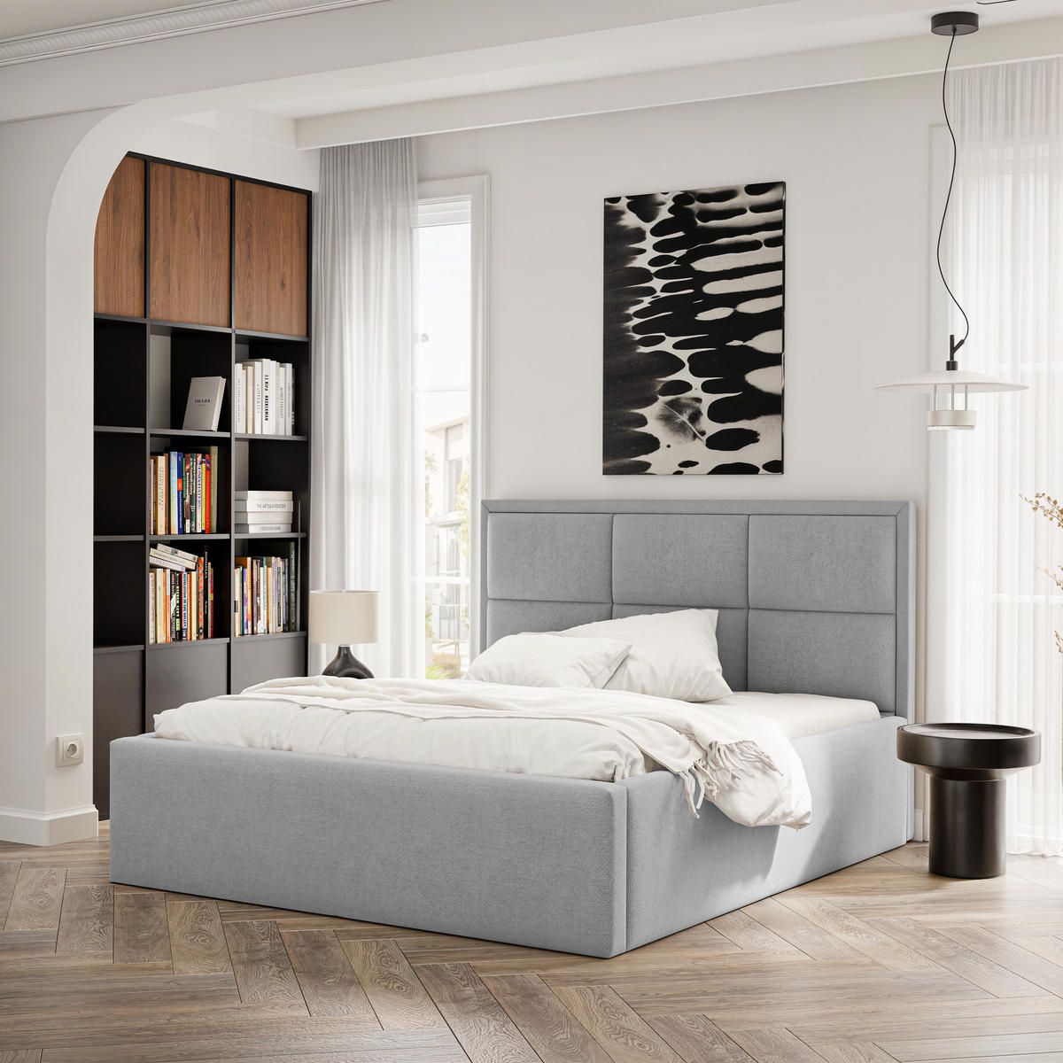 POLSTERBETT ELIN 160/200 cm Bettkasten, Grau - Hellgrau, Textil/Metall (160/200cm) - Idohome