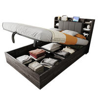 BETT 140/200 cm aus MDF mit USB-Anschluss, Stauraum, Grau - Grau, Holzwerkstoff (140/200cm) - OKMYHOME