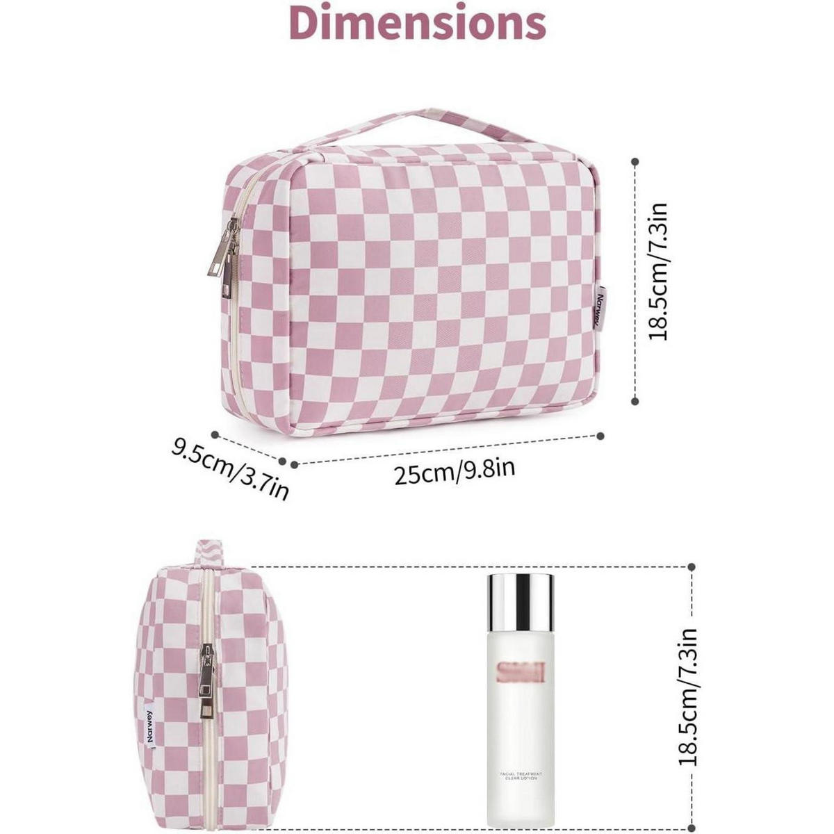 KULTURTASCHE zum Aufhängen Schachbrettmuster Altrosa - Rosa, Textil (5/1/5cm)